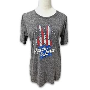 Royce Brand T-Shirt Patriotic Peace & Love Graphic Short Sleeves Gray Women's M